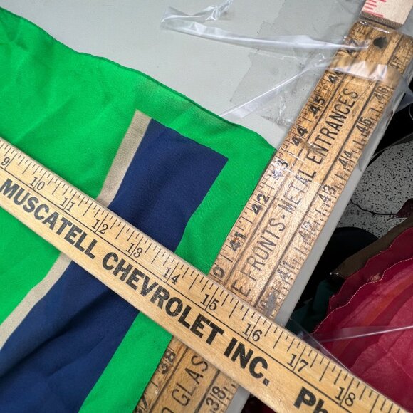 Vintage Geo Stripe Square Scarf Lightweight Bandana Blue and Green Retro Stripe - Picture 3 of 3